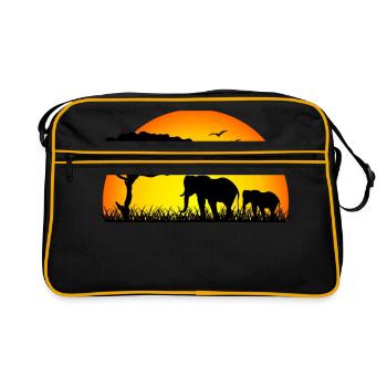 Éléphants au coucher du soleil, Africa Naturecontest - Sac Retro - noir/or - Devant