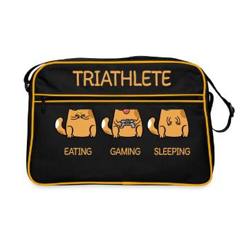 Triathlete - Eating Gaming Sleeping - Katze - Retro Tasche - Schwarz/Gold - Vorne