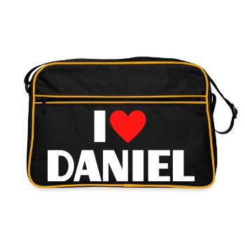 J'aime Daniel Red Heart Romantic Name Fan - Sac Retro - noir/or - Devant