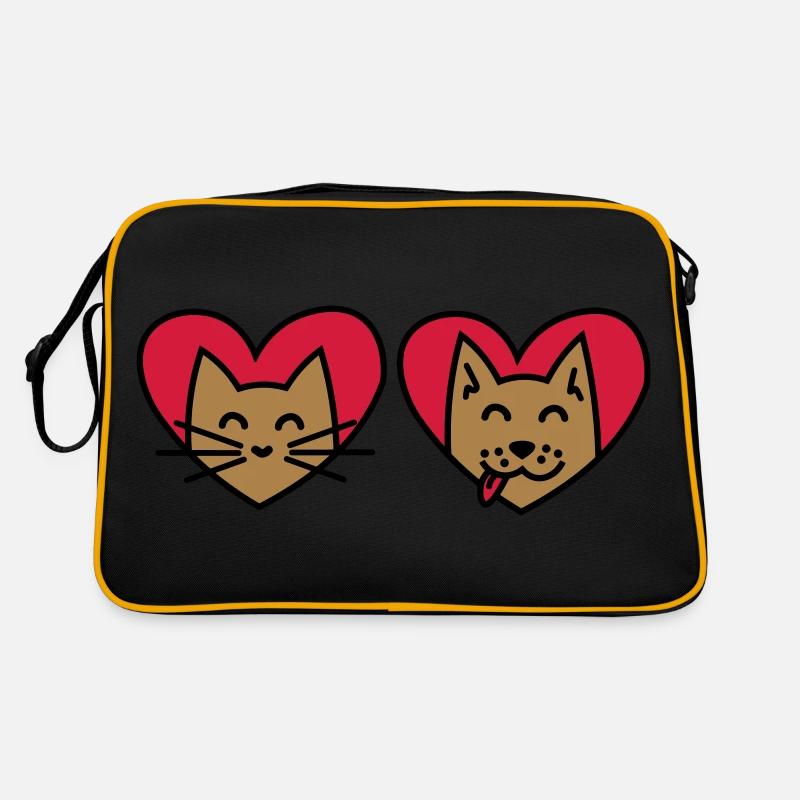 Chat et chien avec coeur! Chat et chien avec des coeurs Sac Retro
