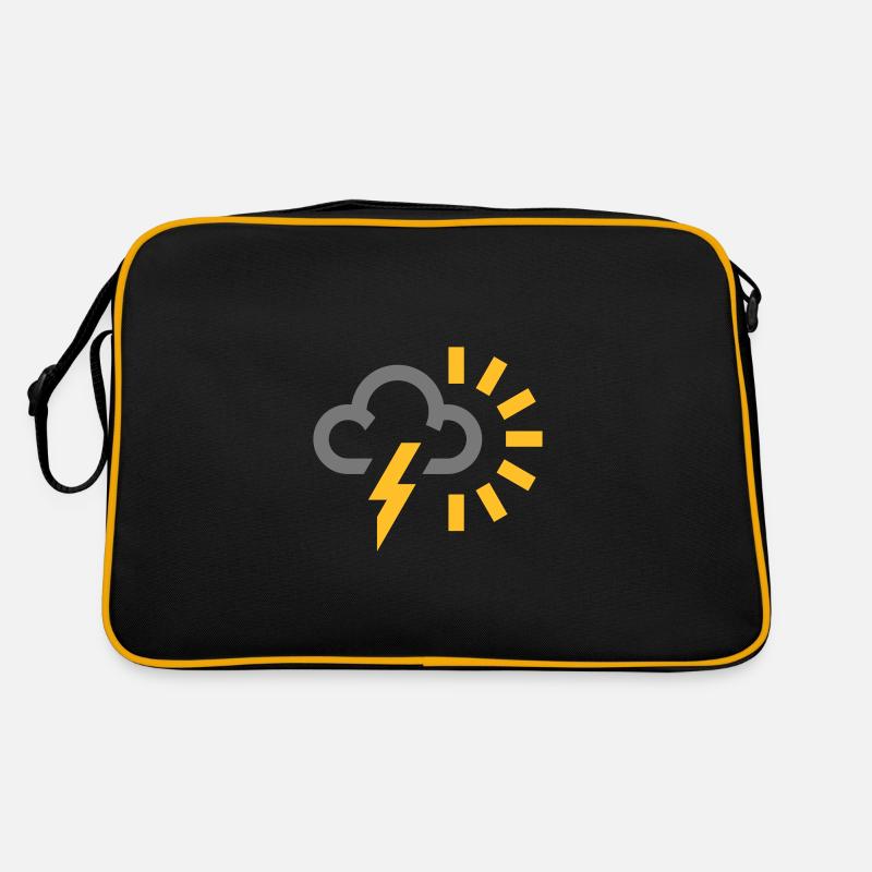 Wettersymbol Donner Blitz grau Wolke Sonne Retro Tasche