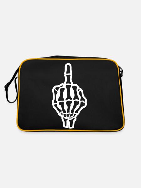 Skelett Mittelfinger Hand - Retro Tasche - Schwarz/Gold - Hinten