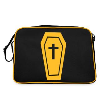 Sarg mit Kreuz / coffin & cross / Halloween - Retro Tasche - Schwarz/Gold - Hinten