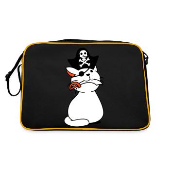 Cute Pirate Cat Buccaneer Eye Patch Hat Saber - Retro Bag - black/gold - Back