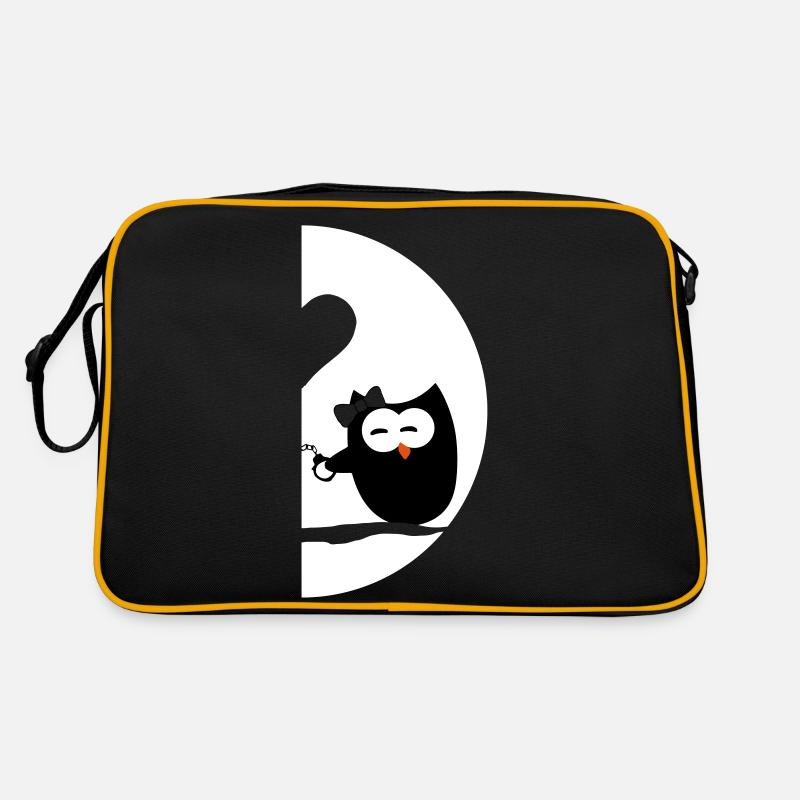 eulen paar links valentinstag - Retro Tasche - Schwarz/Gold