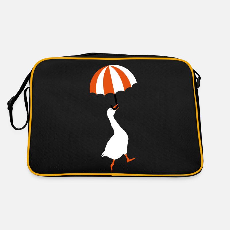 Fliegende Gans Regenschirm - Retro Tasche - Schwarz/Gold