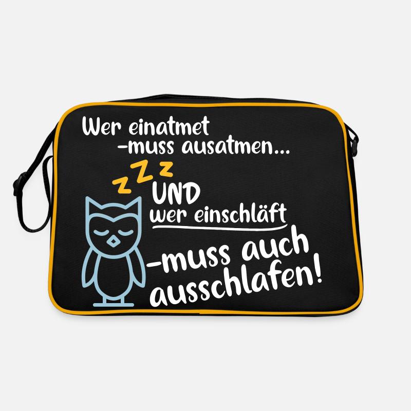 wer einatmet ausschlafen lustig Müde Schlaf Früh Retro Tasche