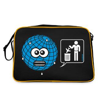 Cartoon: Erde – Flüge / Flugreisen Vermeiden! - Retro Tasche - Schwarz/Gold - Hinten