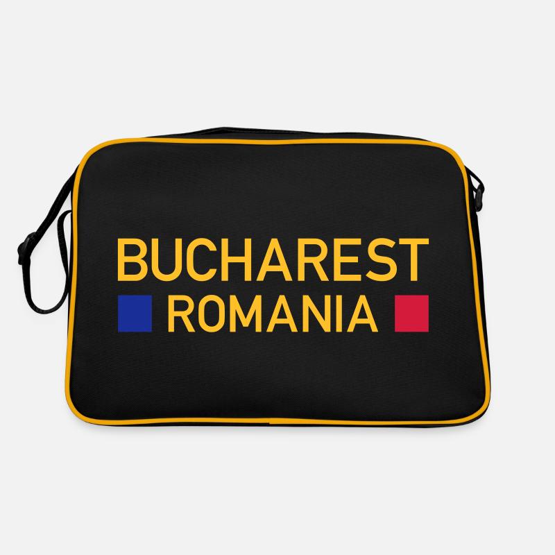 Bucharest, Romania (zwei Vierecke) - Retro Tasche - Schwarz/Gold