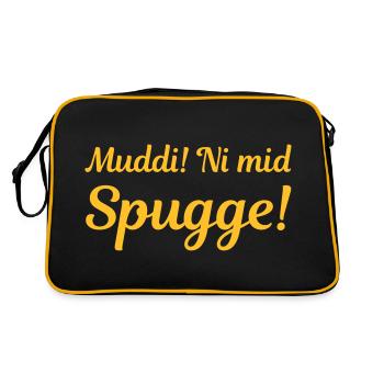 Muddi! Ni mid Spugge! (sächsisch) - Retro Tasche - Schwarz/Gold - Hinten