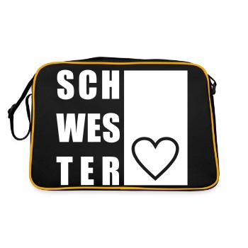 Schwester Herz Schwesterherz Liebe Geschwister - Retro Tasche - Schwarz/Gold - Hinten