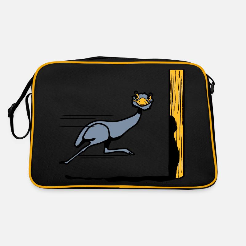 Lustig Emu Strauss rennen witzig comic Cool - Retro Tasche - Schwarz/Gold