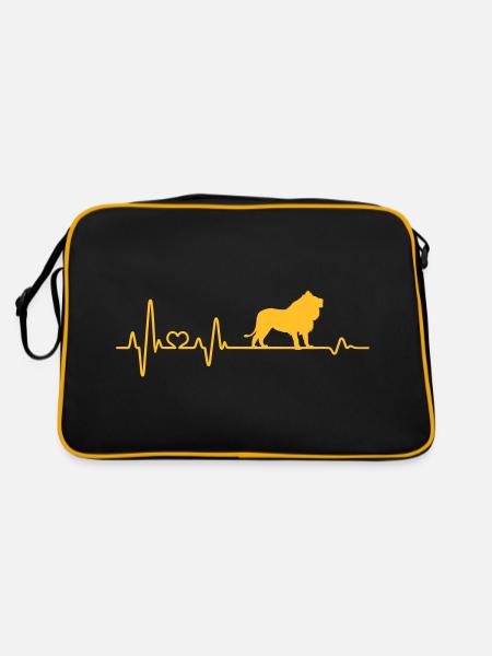 Löwe Herzschlag liebe Löwen EKG Afrika Puls Safari - Retro Tasche - Schwarz/Gold - Hinten
