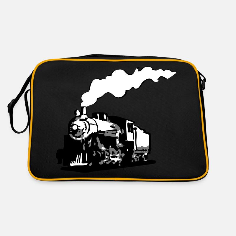 dampflok eisenbahn lokomotive romantik - Retro Tasche - Schwarz/Gold
