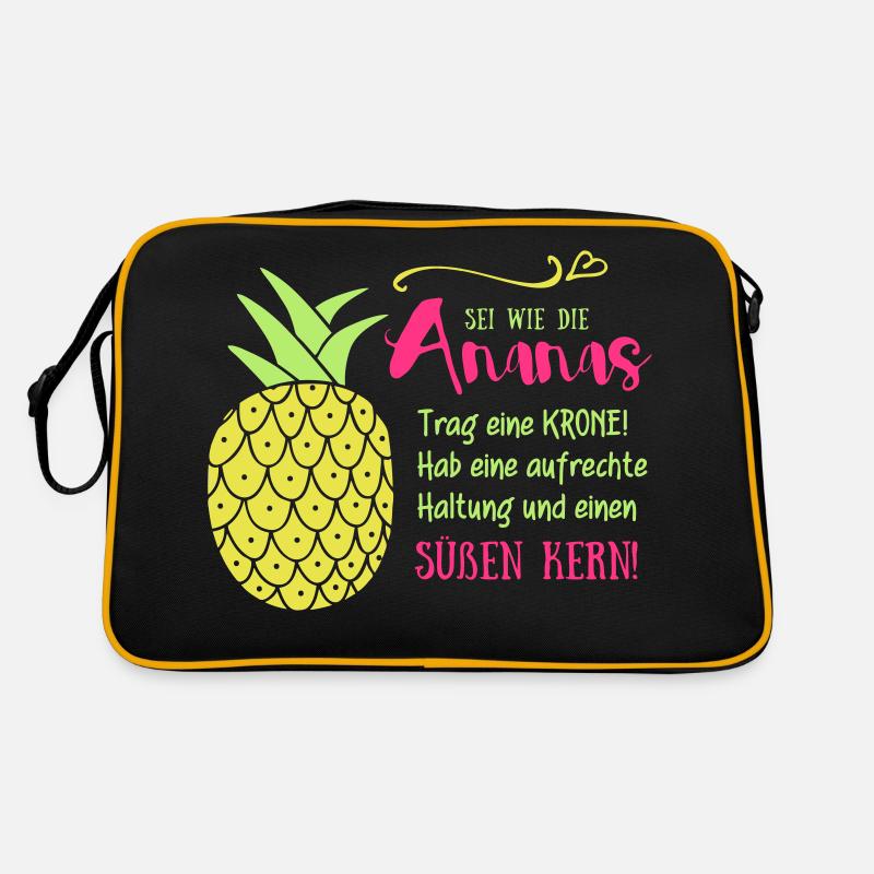 Ananas Krone Spruch - Retro Tasche - Schwarz/Gold