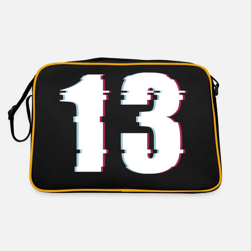13 Dreizehn Thirteen Zahl Effekt Verzerrt Nummer - Retro Tasche - Schwarz/Gold
