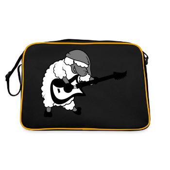 Schaf spielt E - Retro Tasche - Schwarz/Gold - Hinten