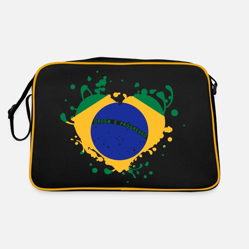 drapeau coeur bresil brasil jeux - Sac Retro - noir/or