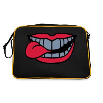 Mund Zunge rausstrecken - Retro Tasche - Schwarz/Gold - Hinten
