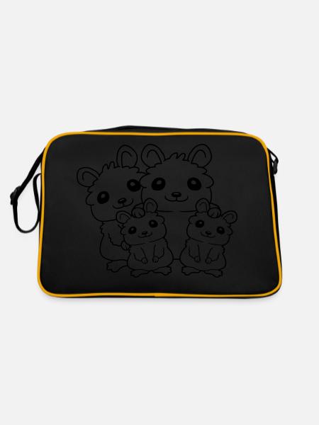 Papa Mama Kinder Hamster - Retro Tasche - Schwarz/Gold - Hinten