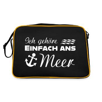 ICH GEHÖRE EINFACH ANS MEER Spruch Ostsee Anker - Retro Tasche - Schwarz/Gold - Hinten
