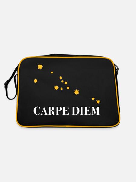 Carpe Diem nutze den Tag Sternbild Stier Horoskop - Retro Tasche - Schwarz/Gold - Hinten