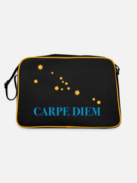 Carpe Diem nutze den Tag Sternbild Stier Horoskop - Retro Tasche - Schwarz/Gold - Hinten