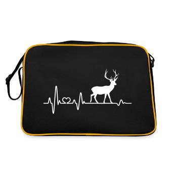 Herzschlag Hirsch EKG Rothirsch - Retro Tasche - Schwarz/Gold - Hinten