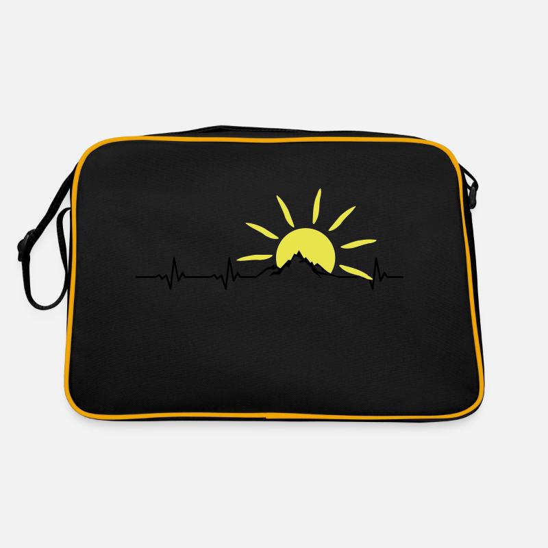 Landschaft - Berge Puls Sonne - Retro Tasche - Schwarz/Gold