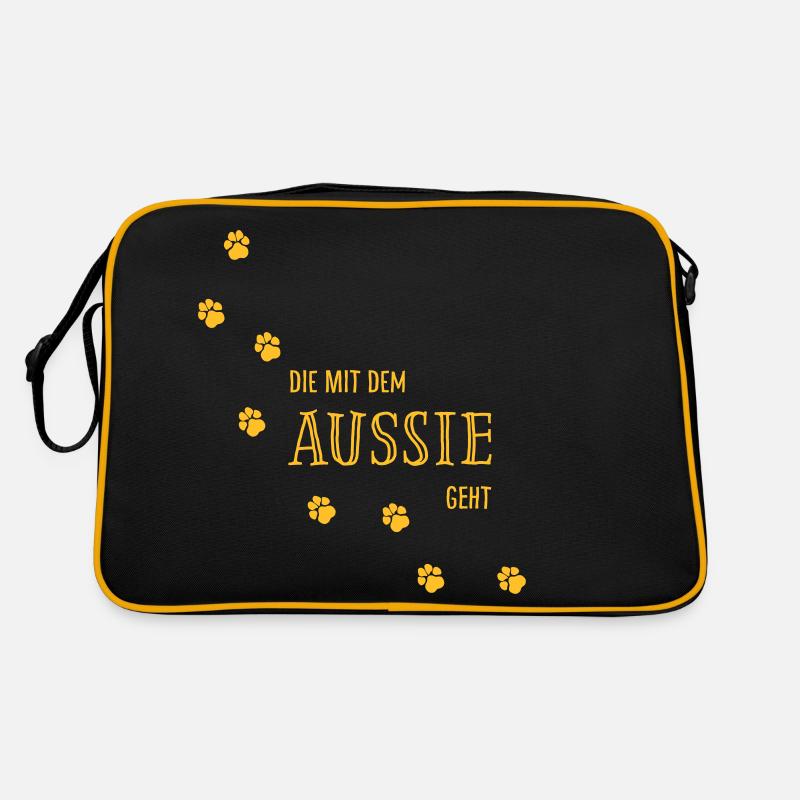 Die mit dem Aussie geht - Hundepfoten - Retro Tasche - Schwarz/Gold