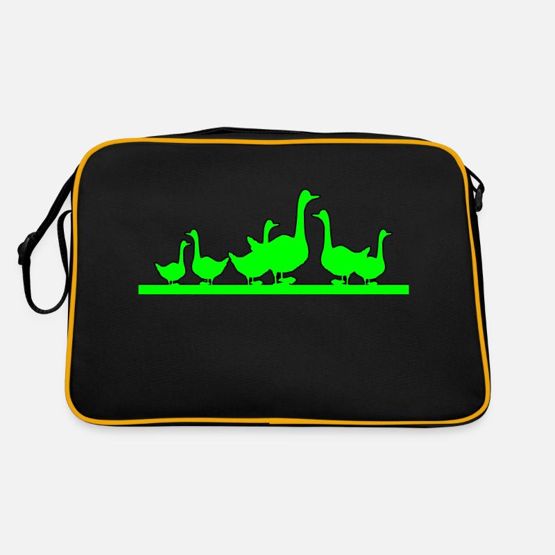 Gans Gänse Familie - Retro Tasche - Schwarz/Gold