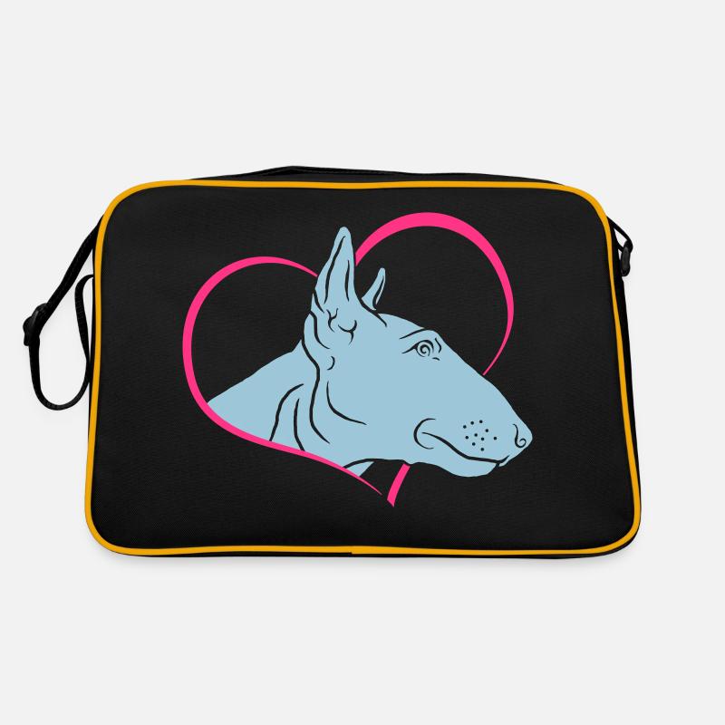 Bullterrierkopf im Herz - Retro Tasche - Schwarz/Gold