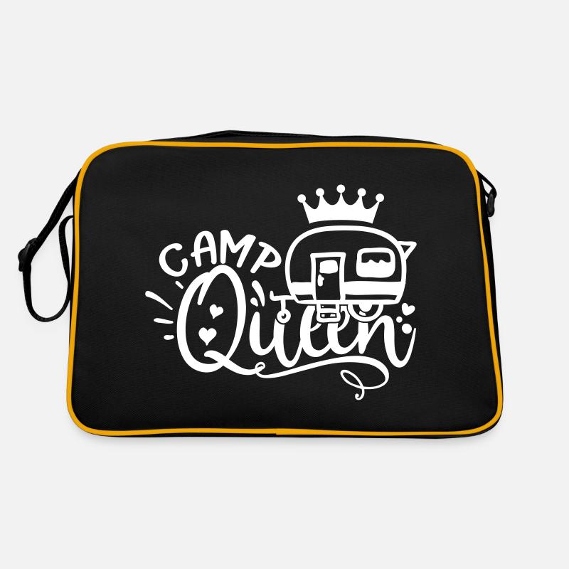 CAMP QUEEN Wohnwagen Camper Camping Geschenkidee - Retro Tasche - Schwarz/Gold