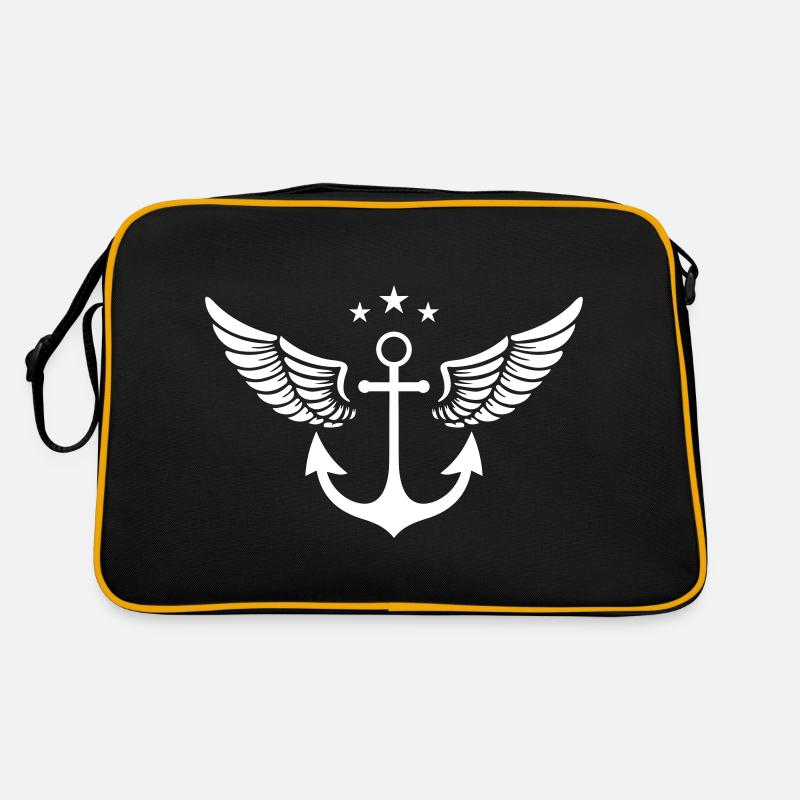 anker symbol flügel - Retro Tasche - Schwarz/Gold