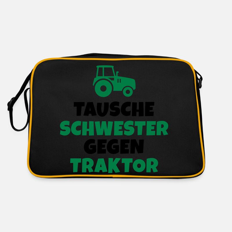 Tausche Schwester gegen Traktor - Retro Tasche - Schwarz/Gold
