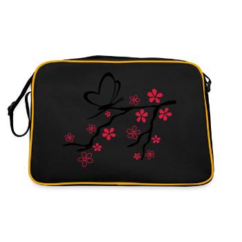 Liebe - Schmetterling Herz Zweig - Retro Tasche - Schwarz/Gold - Hinten