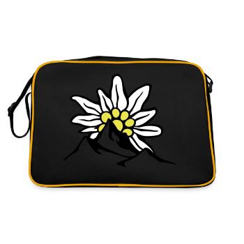 bergpanorama_mit_aufgehender_edelweissso - Retro Tasche - Schwarz/Gold - Hinten