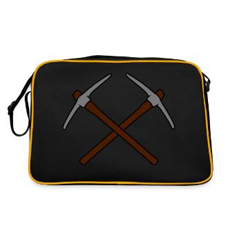 2 kreuz logo pickaxe spitzhacke abbauen bergbau ha - Retro Tasche - Schwarz/Gold - Hinten