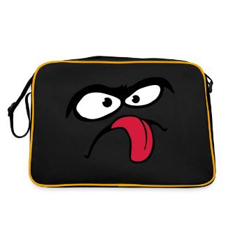 Dicke Augenbrauen Comic Gesicht Zunge Rausstrecken - Retro Tasche - Schwarz/Gold - Hinten