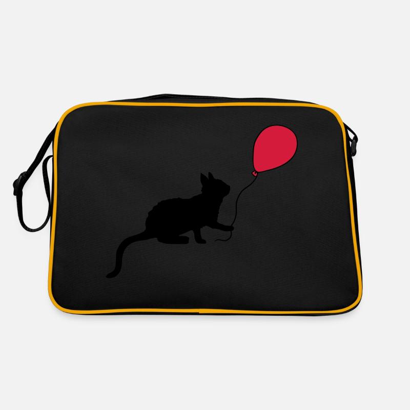 Roter Luftballon Kätzchen spielt - Retro Tasche - Schwarz/Gold
