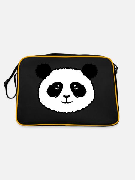 Panda Bear Face Cute Kawaii Smile Cute - Retro Bag - black/gold - Back