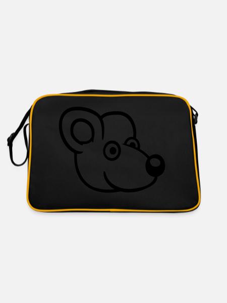 Maus Mäuschen Süße Kleine Ratte Nager Freundlich - Retro Tasche - Schwarz/Gold - Hinten
