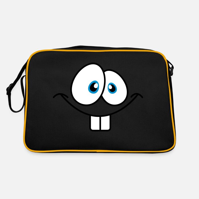 Visage comique souriant avec de grandes dents de lapin - Sac Retro - noir/or