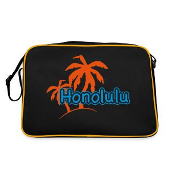 Honolulu Palmen Strand Hawaii Urlaub 1c - Retro Tasche - Schwarz/Gold - Hinten