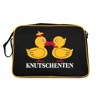 Die KnutschEnten (Enten) Spruch - Retro Tasche - Schwarz/Gold - Hinten