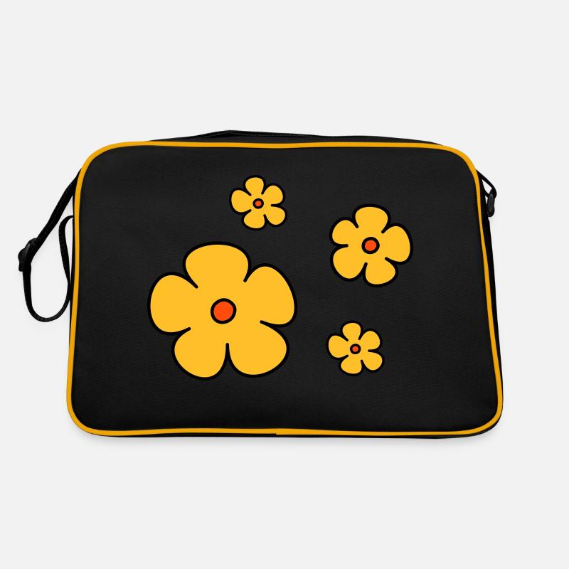 Blumen dreifarbig - Retro Tasche - Schwarz/Gold