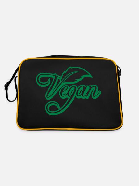 Vegan Logo - Retro Tasche - Schwarz/Gold - Hinten