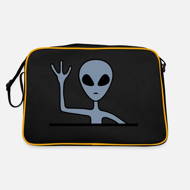 Graues Männchen Alien winkt Retro Tasche