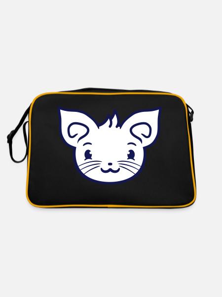 Cute Cat Looks Happy Smiling Kitten Fun - Retro Bag - black/gold - Back