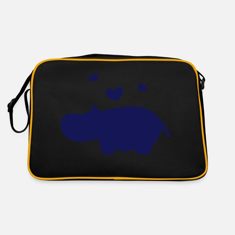 Nilpferd mit Herzen - Retro Tasche - Schwarz/Gold
